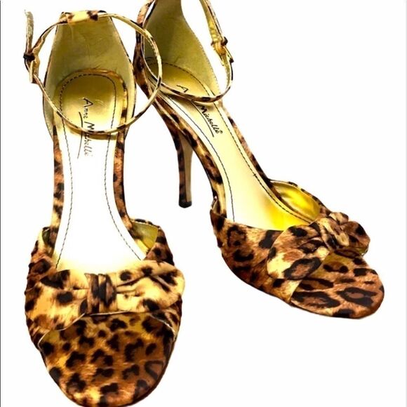 Leopard cheetah print sandal heels shoes NEW satin brown gold tan black 7.5 NIB - Picture 13 of 13